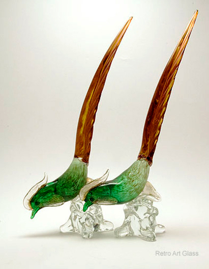 Mid-20th Century Modern Venetian Art Glass Pheasant Pair - Image 4