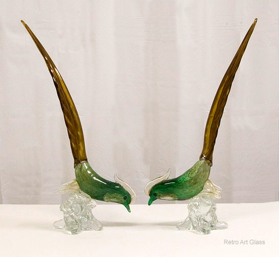 Mid-20th Century Modern Venetian Art Glass Pheasant Pair - Image 2
