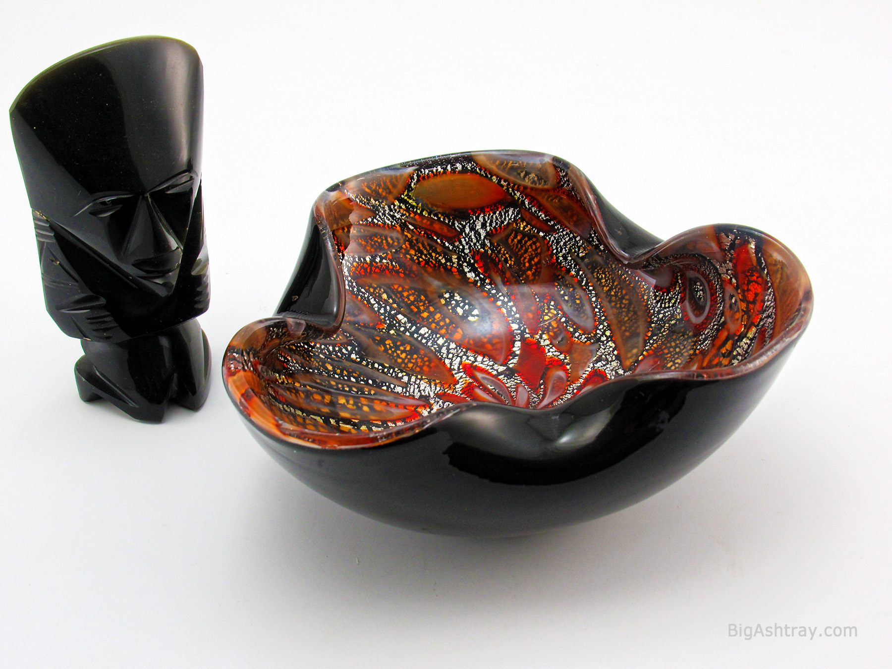 Vintage Italian Murano Art Glass Cane and Silver Leaf Bowl