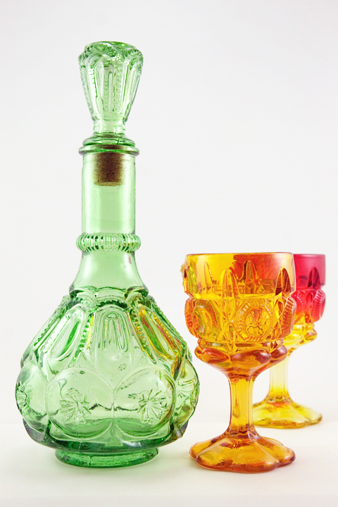 Moon and Star Uranium Glass Decanter with Label