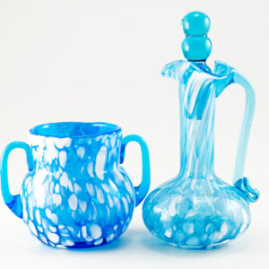 Vintage Rainbow Art Glass Hand Blown Muranese Jug and Bowl