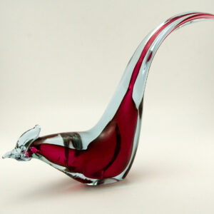 Big Vintage Art Glass Bird in Cranberry and Lilac