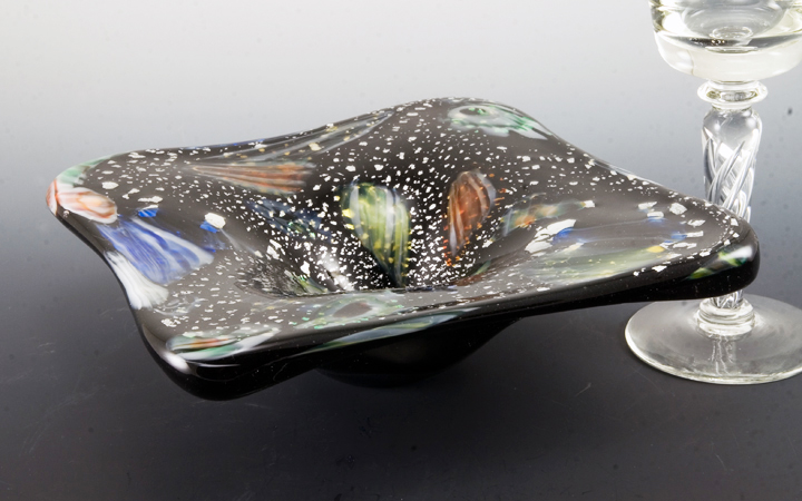 Black Amethyst Galaxy Bowl Murano Art Glass - Image 2