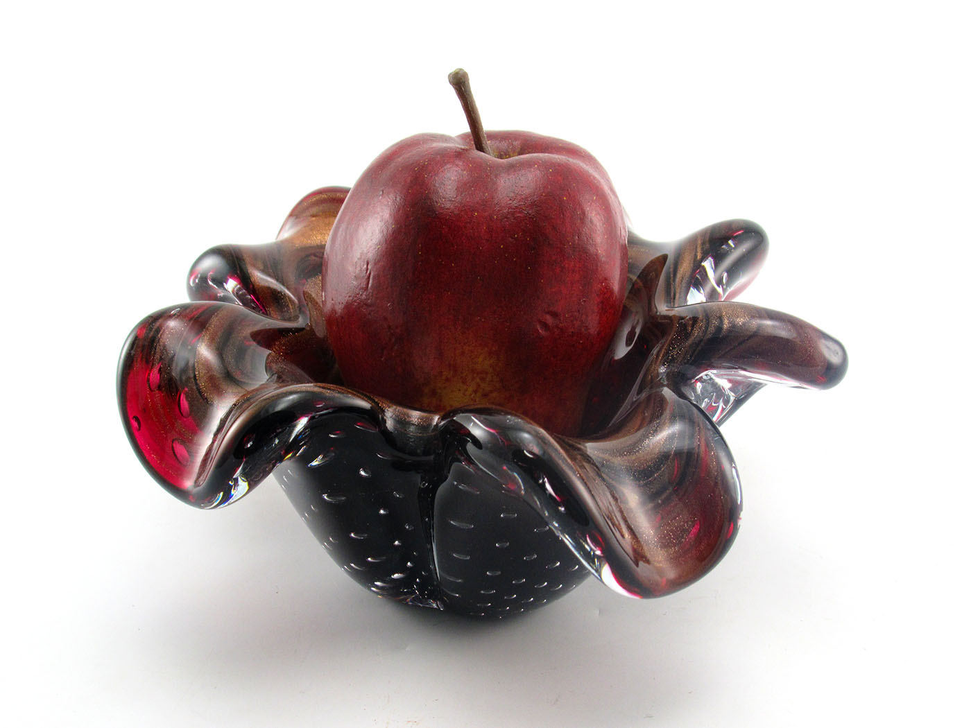 Barovier & Toso Murano Bowl Ruby Glass with Gold and Bubbles - Image 6