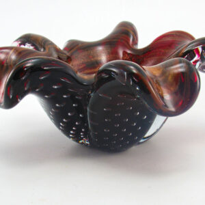 Barovier & Toso Murano Bowl Ruby Glass with Gold and Bubbles