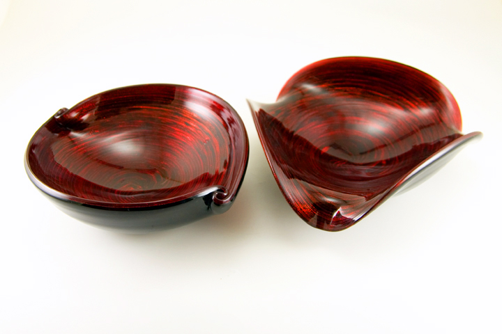 Murano Glass Bowls in Ruby, Gold and Black Amethyst