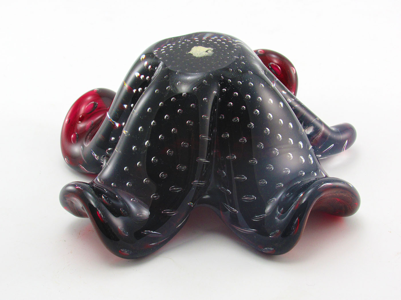 Barovier & Toso Murano Bowl Ruby Glass with Gold and Bubbles - Image 5