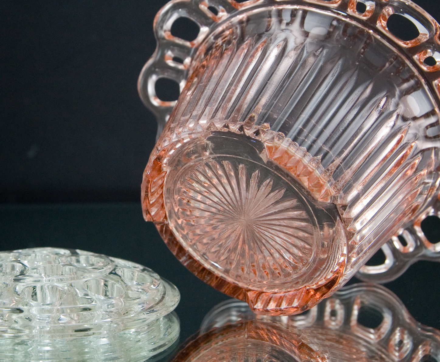 Pink Depression Glass Old Colony Flower Frog - Image 3