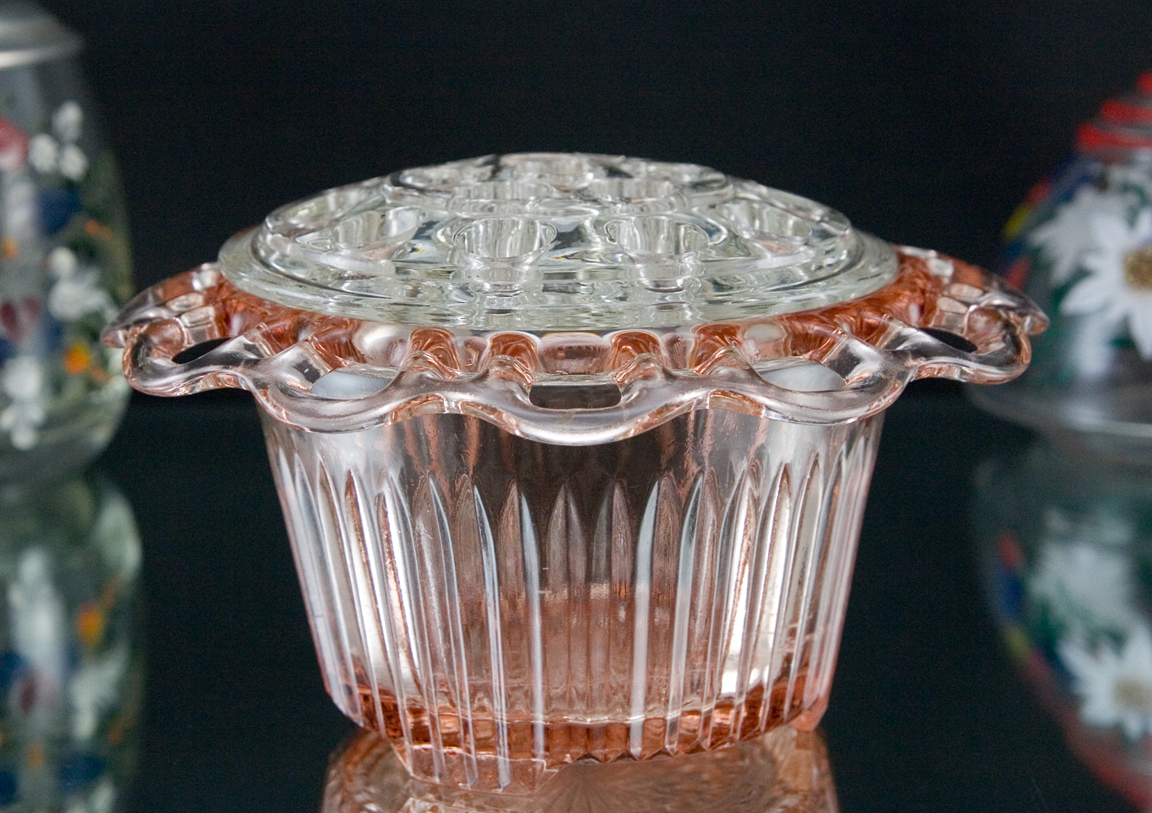 Pink Depression Glass Old Colony Flower Frog - Image 5