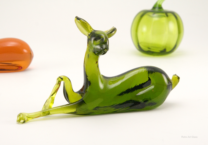 Mid-Century Modern Figurine Olive Glass Deer