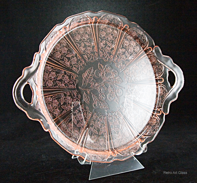 Pink Depression Glass Cherry Blossom Serving Tray - Image 3