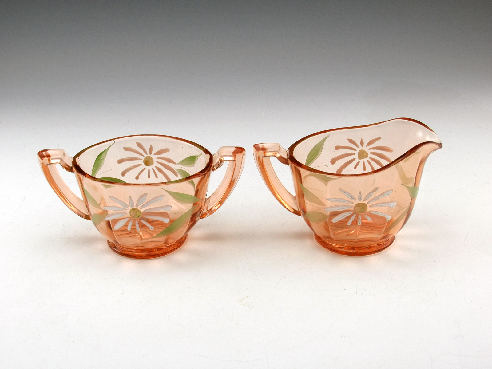 Pink Depression Glass Gay Fad Creamer & Sugar - Image 2