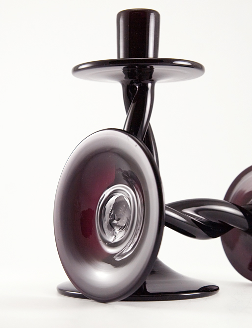 Pre Designer Blenko Black Amethyst Twist Candlestick Holder Set - Image 2