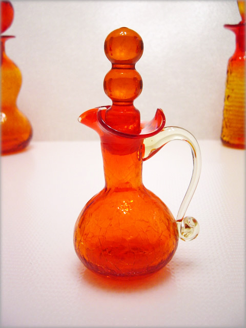 Rainbow Crackle Glass Tangerine Ball Stopper Cruet