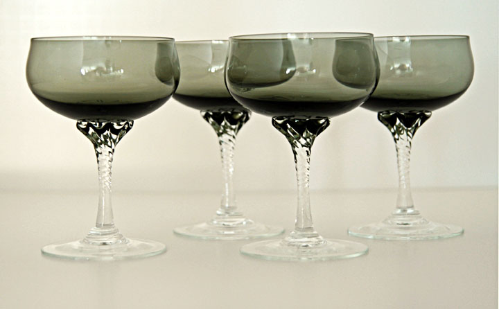 Vintage Smoke Black Crystal Cocktail Stemware