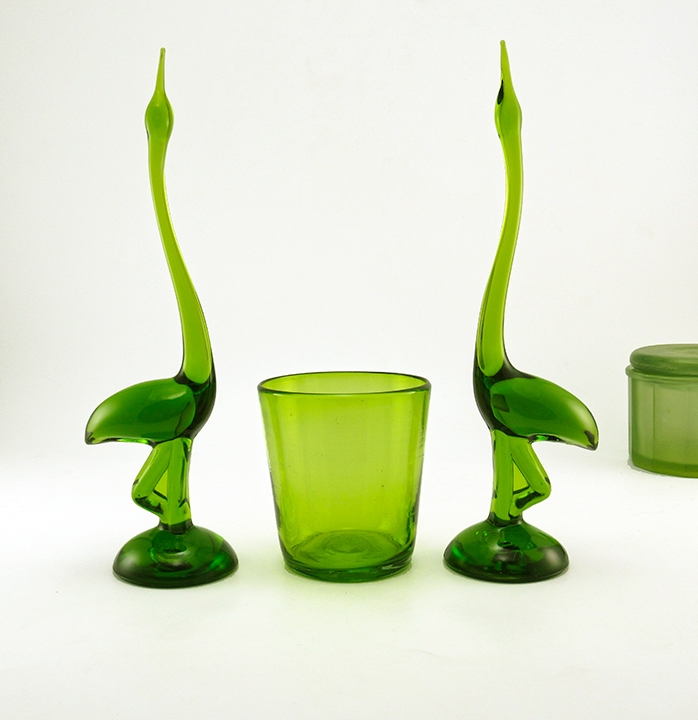 Art Glass Egret Pair Mid-Century Mod Tall Figurines - Image 4