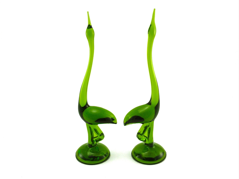 Art Glass Egret Pair Mid-Century Mod Tall Figurines
