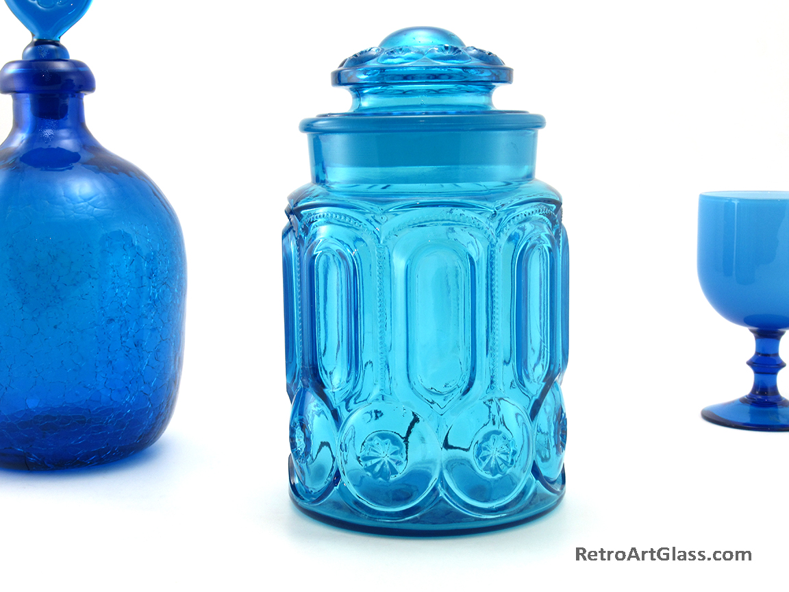 Blue Moon and Star Retro Glass Kitchen Canister 1950s - 1970s - Image 2