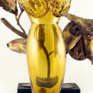 Retro Mod Italian Empoli Blown Glass Owl Vase
