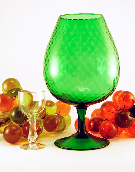 Big Retro Modern Optic Blown Glass Goblet Vase