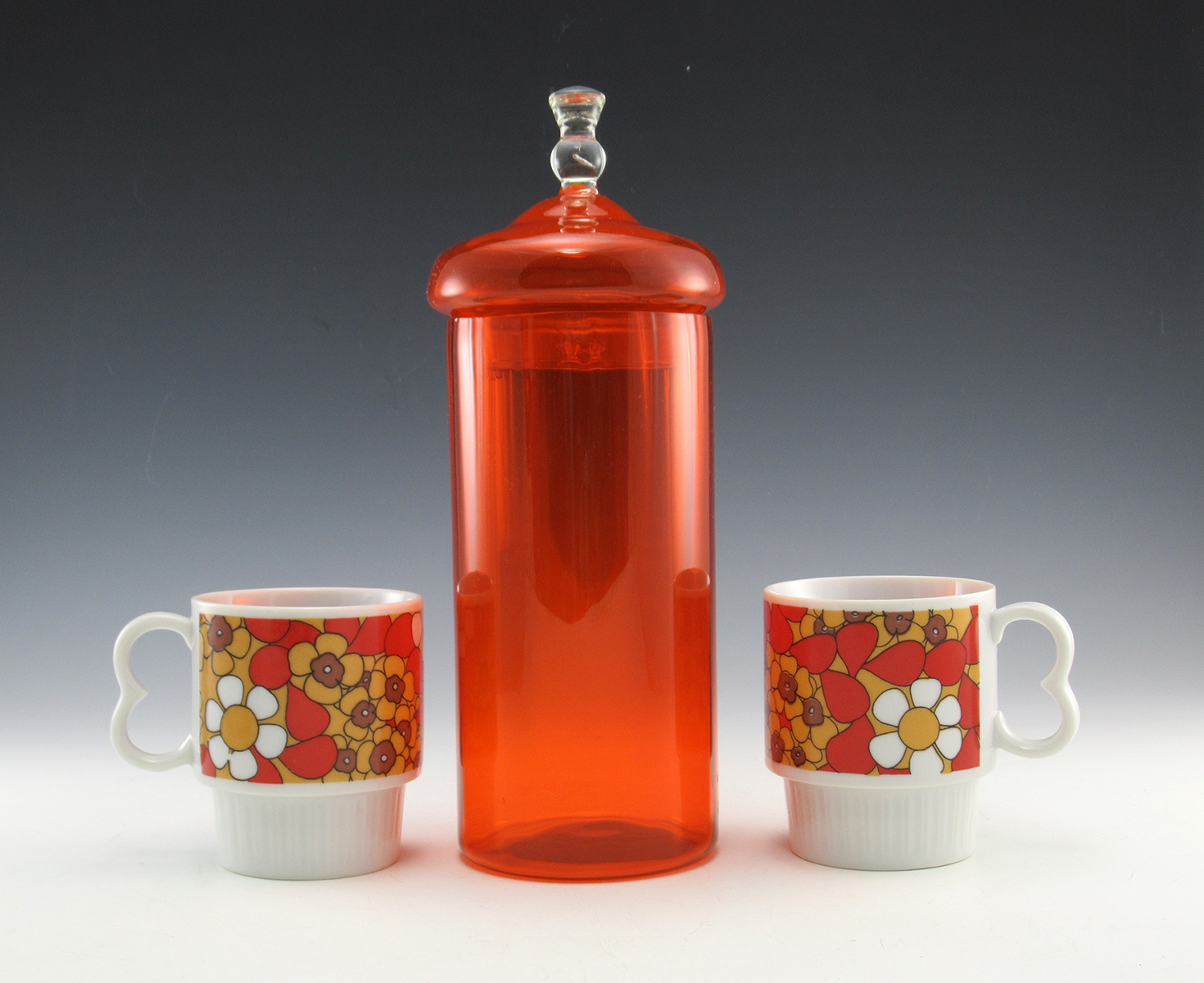 Tall Retro Decor Optic Glass Canister in Tangerine