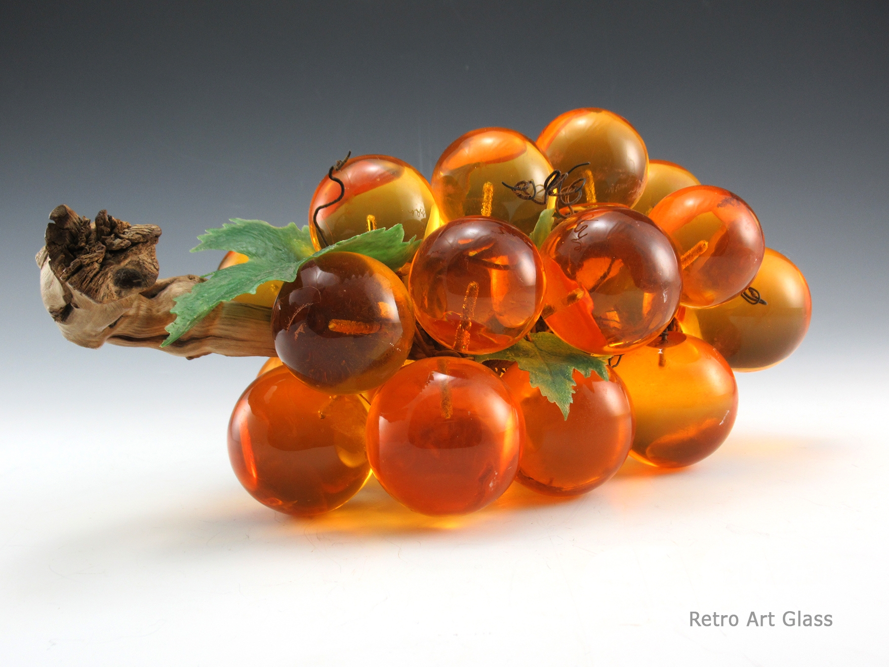 Vintage Orange Lucite Grape Log on Driftwood Near New Condition - Image 2