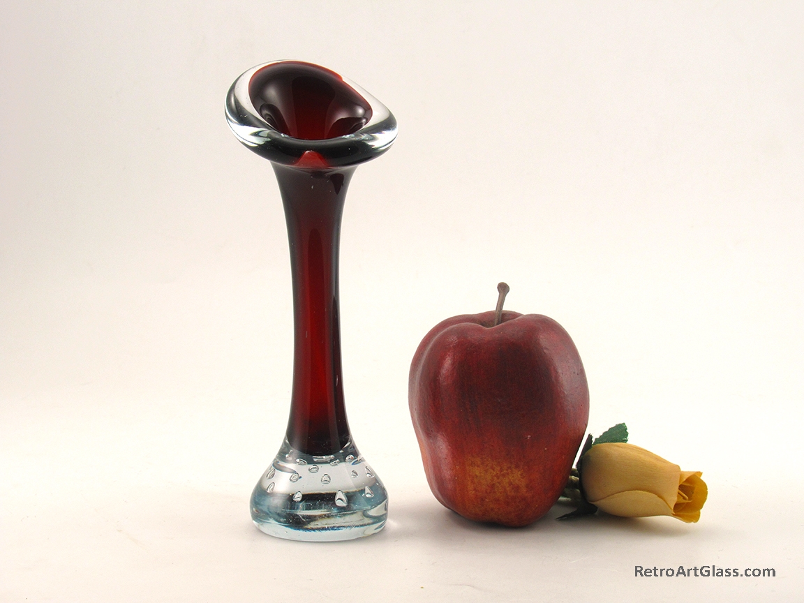 Swedish Modern Retro Glass Bone Vase in Ruby Red