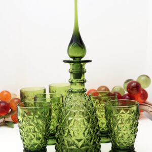 Retro Rainbow Art Glass Decanter and Six Tumblers
