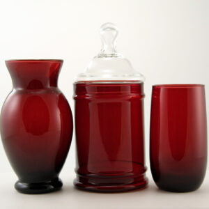 Retro Royal Ruby Glass Vanity Set of 3 Made in USA