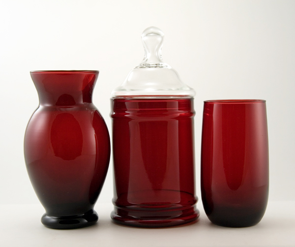 Retro Royal Ruby Glass Vanity Set of 3 Made in USA