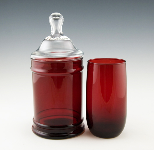 Retro Royal Ruby Glass Vanity Set of 3 Made in USA - Image 2