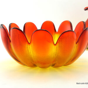 Large Heavy Amberina Glass Lotus Petal Bowl Mid-Century USA