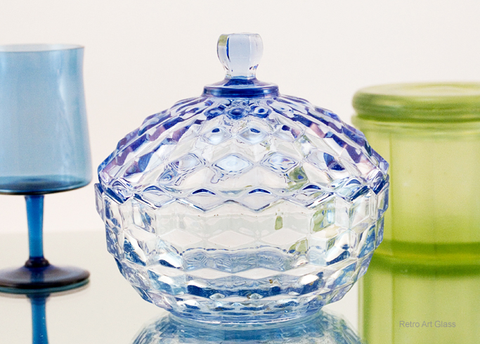 Retro Vintage Cubist Glass Large Covered Bowl - Image 3