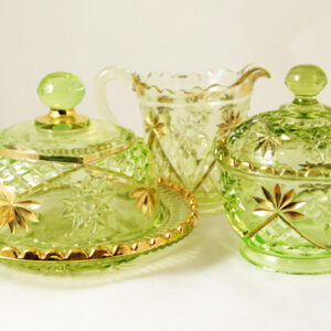National Star Vaseline Glass Service Set by Riverside Glass Works