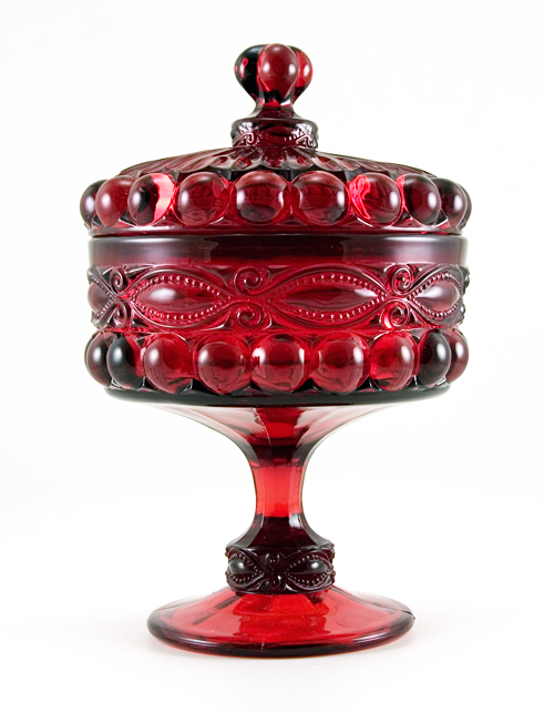 Ruby Glass Eyewinker Covered Comport