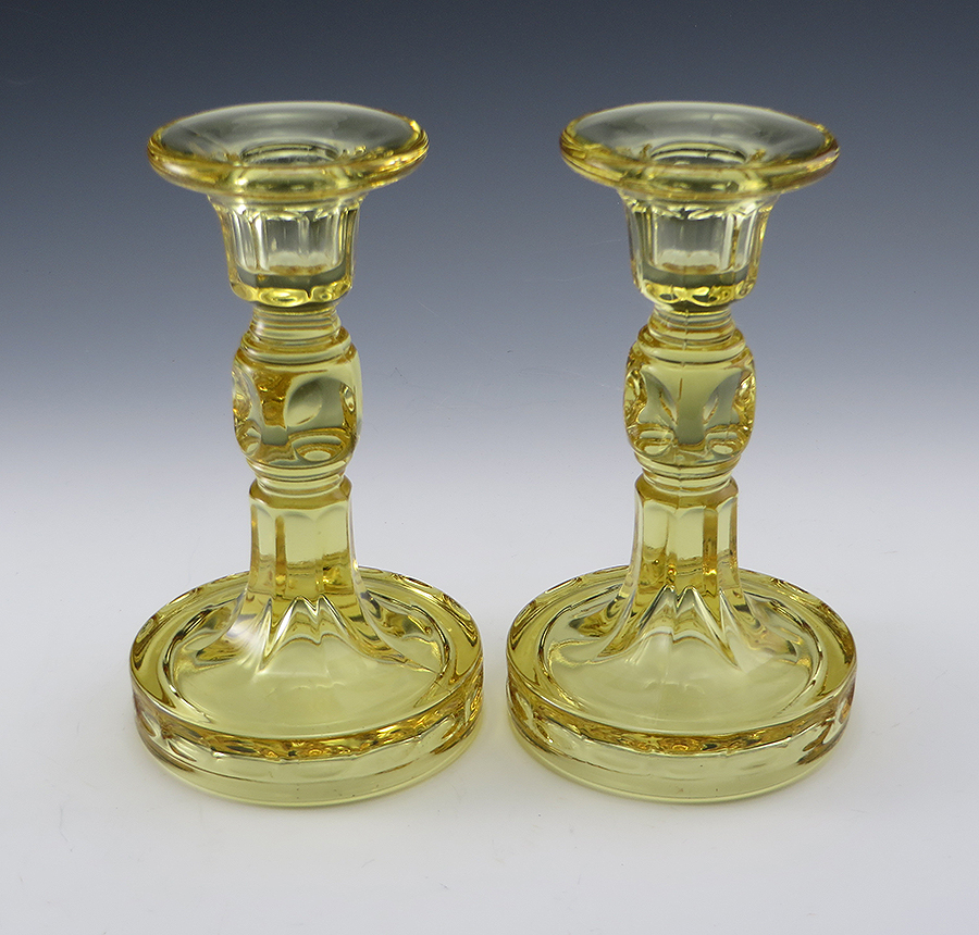 Vintage Glass Candlesticks in Sahara or Canary Yellow - Image 2