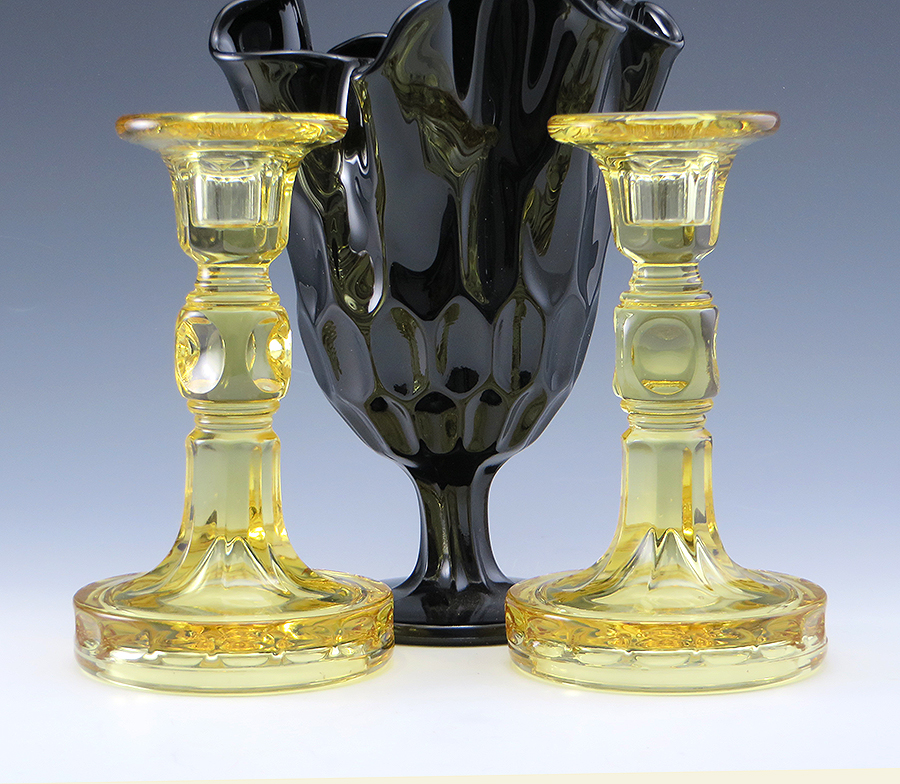 Vintage Glass Candlesticks in Sahara or Canary Yellow