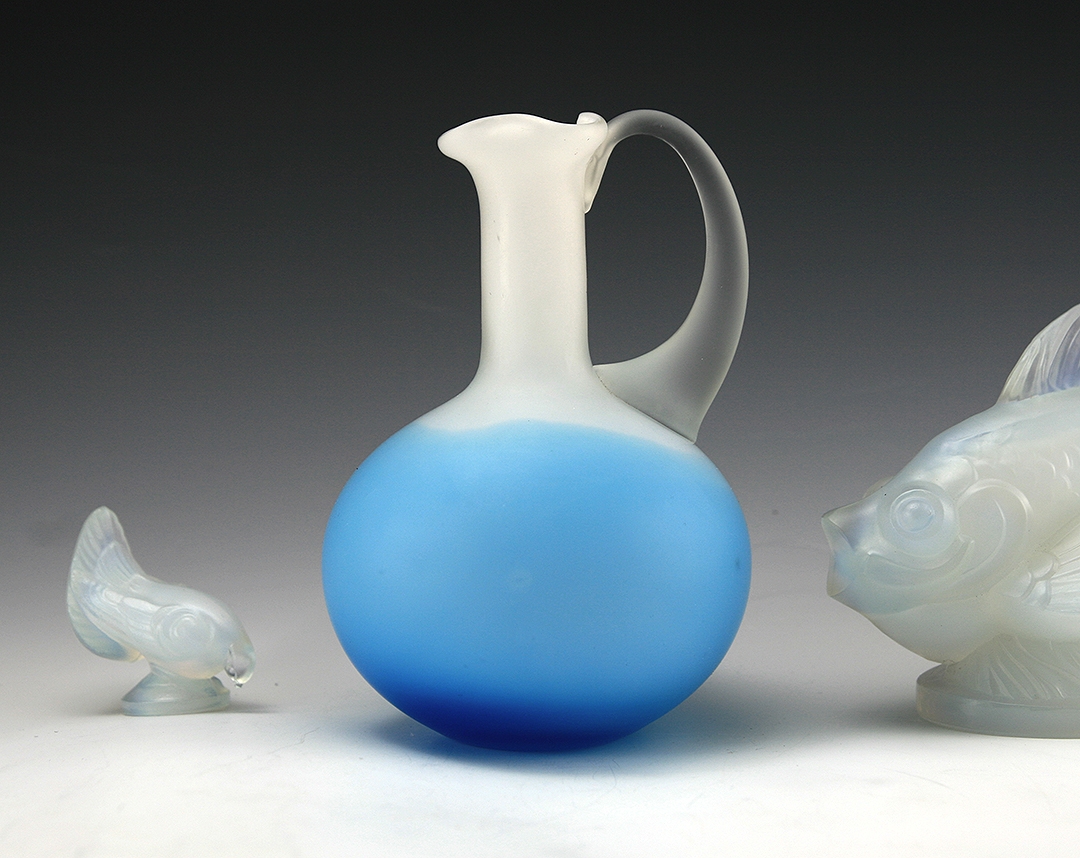 Art Glass Ewer Satin Blueberry and Cream Handblown - Image 4