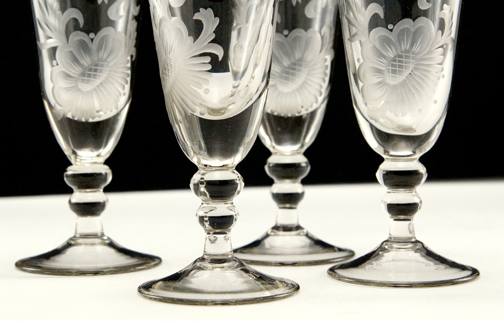 Swedish Blown Glass Goblets with Deep Floral Etch Smoked - Image 3