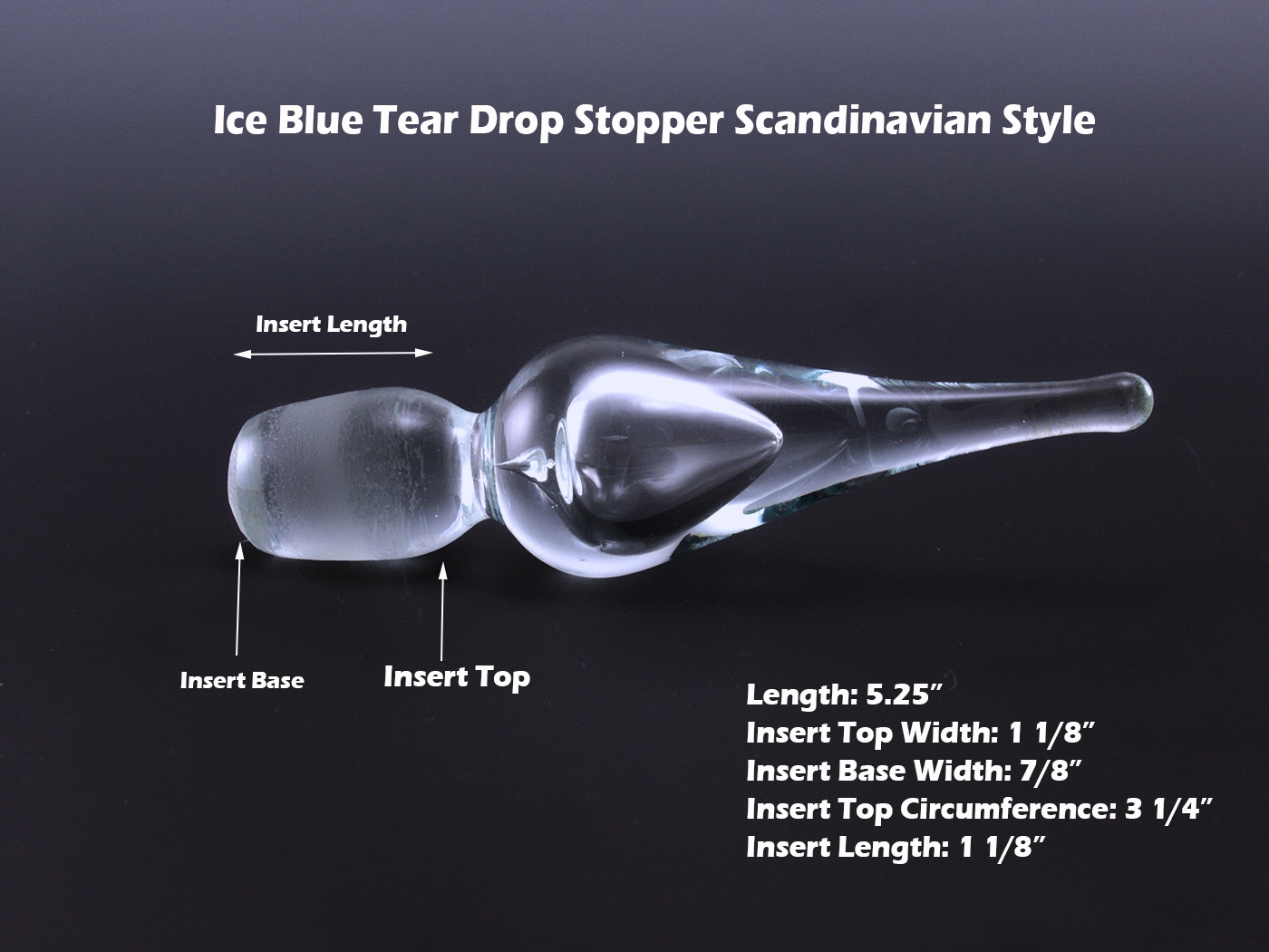 Scandinavian Glass Stopper Ice Blue Teardrop Internal Bubble - Image 2