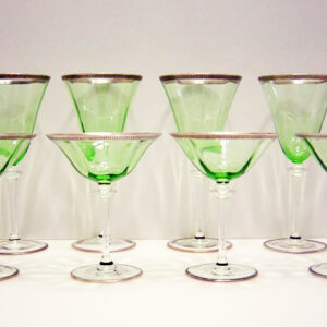 Set of 8 Fine Antique Green Crystal & Platinum Wine Stems