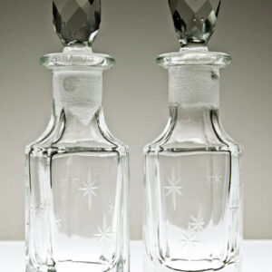 Set of Antique Etched Glass Barber or Condiment Bottles
