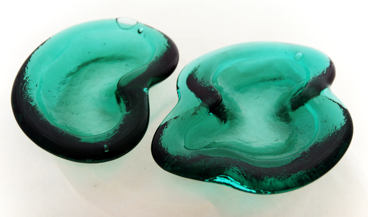 Set of Blenko Nile Green Handmade Amoeboid Bowls