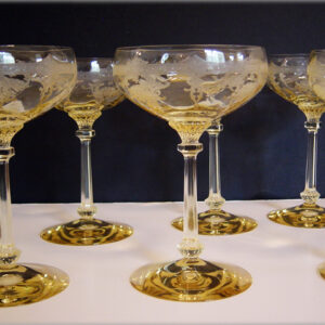 Set of Six Heisey Glass Sahara Etched Champagne Stems