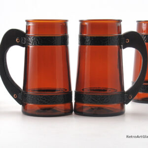 Siesta Ware Set of Six Metal Banded Brown Glass Mugs