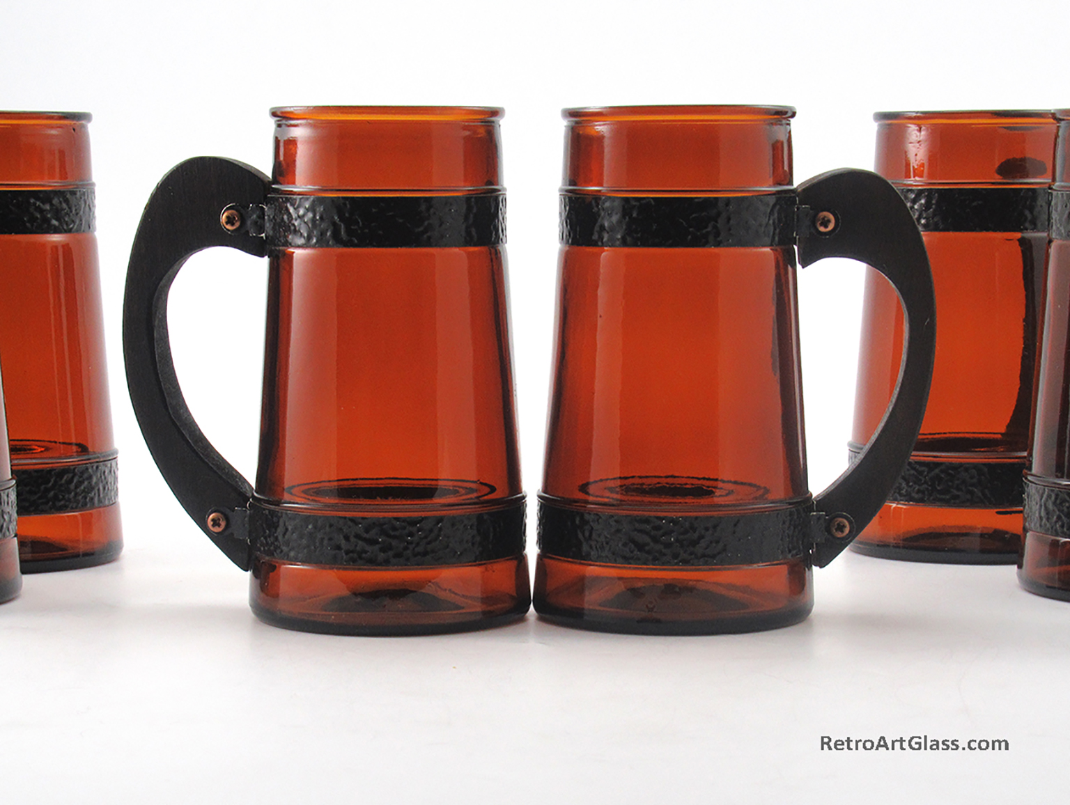 Siesta Ware Set of Six Metal Banded Brown Glass Mugs