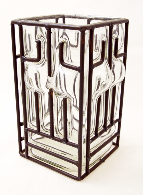 Sexy Decor Metal Caged Glass Square Vase