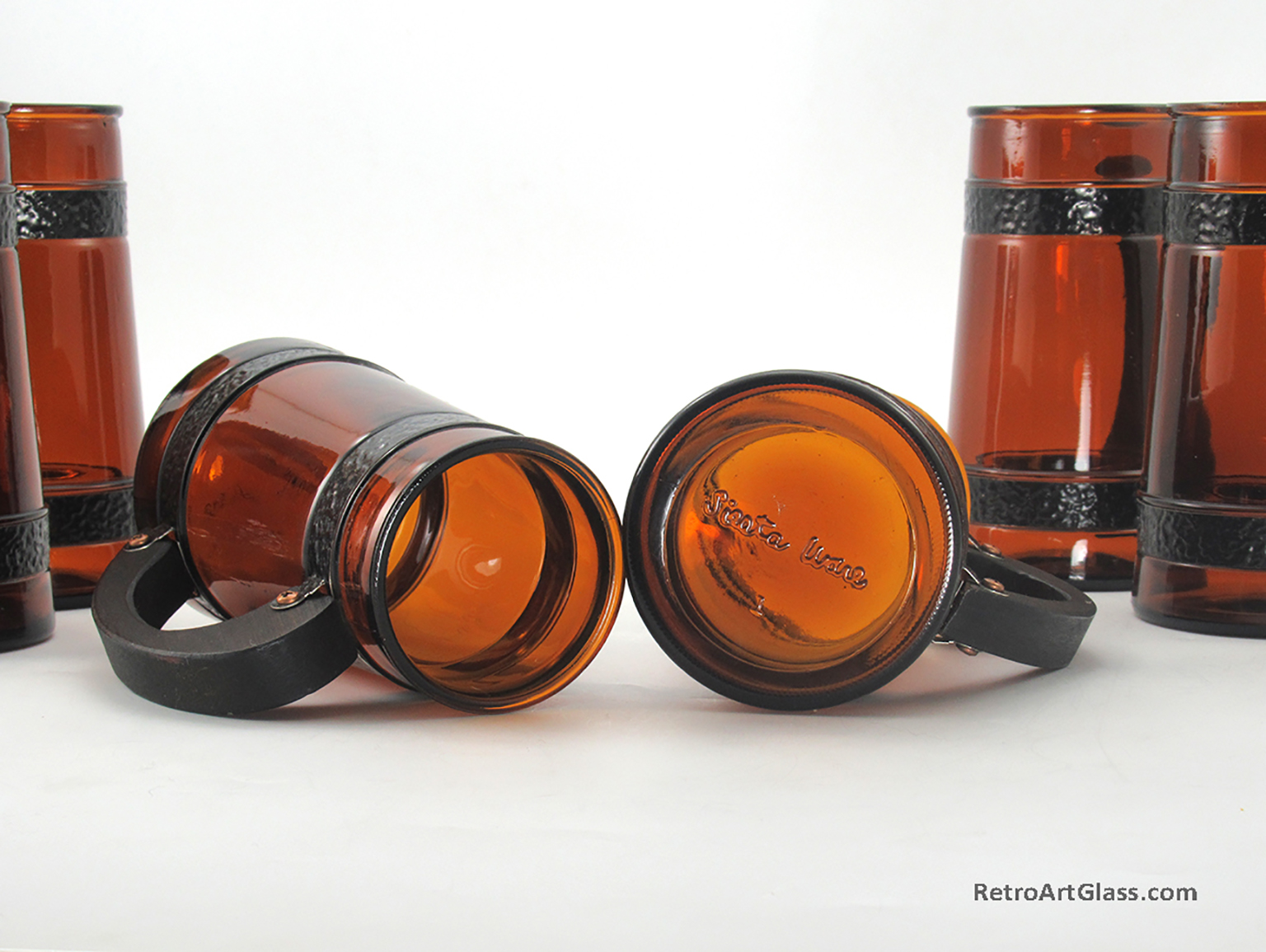 Siesta Ware Set of Six Metal Banded Brown Glass Mugs - Image 3