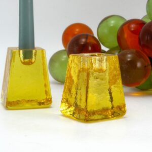 Signed Candlestick Holders Vintage Glass Hand-Made