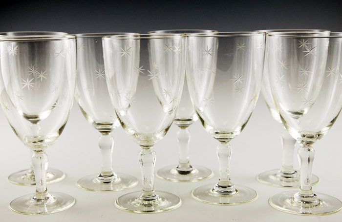 Star Cut Vintage Glass Wine Stemware Set of 8
